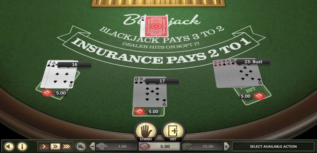 Play up to three blackjack hands simultaneously.